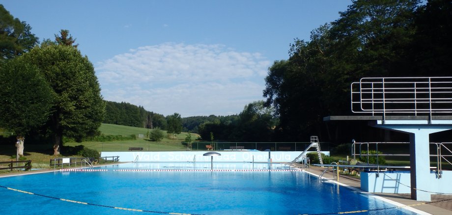 OLYMPUS DIGITAL CAMERA Waldschwimmbad; blauer Himmel; Sprungturm im rechten Bildrand